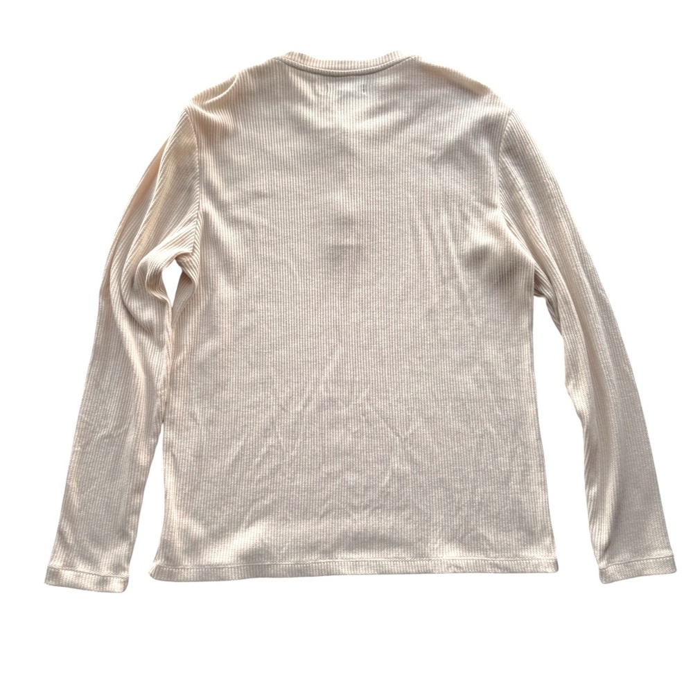 SAKS FIFTH AVENUE Ivory Waffle Knit Henley Long Sleeve Top – Size M - Picture 3 of 6